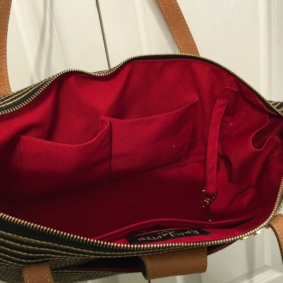 Eric Javits Squishee Woven Straw Shoulder Bag Leather Trim - Picture 11 of 12